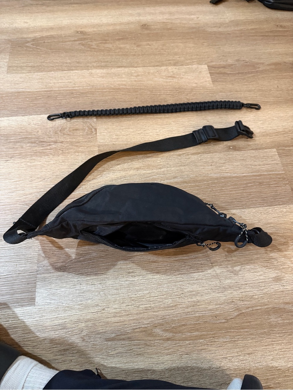 BEIS Black Canvas Sling Belt Bag with Braided Strap - Picture 7 of 13